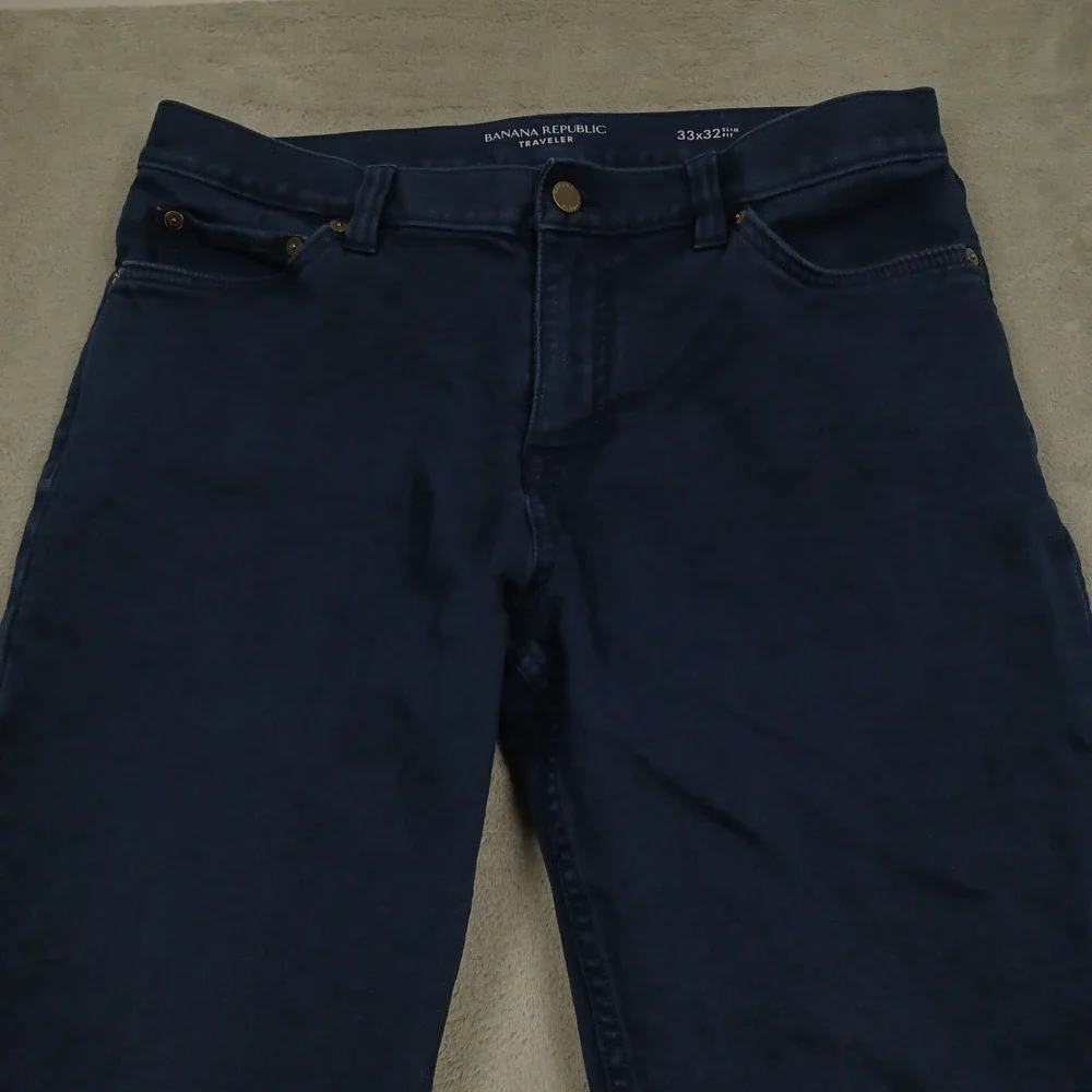 Banana Republic Jeans Mens 33x32 Blue Denim Slim Fit‎ Traveler Preppy Casual A5